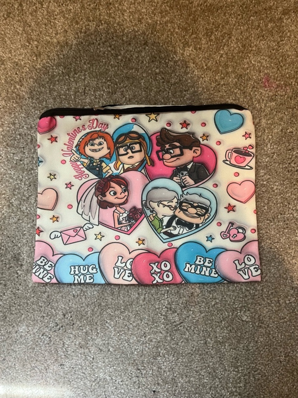 Disney UP Valentine's Day Heart Print Zipper Pouch - Pink Blue